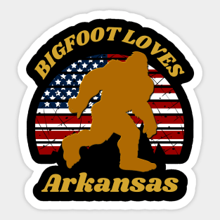 Bigfoot Loves America and Arkansas Too Sticker